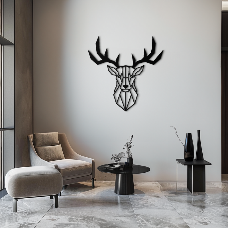 Geometric Deer Head Metal Wall Art - Modern Steel Decor - KAF048