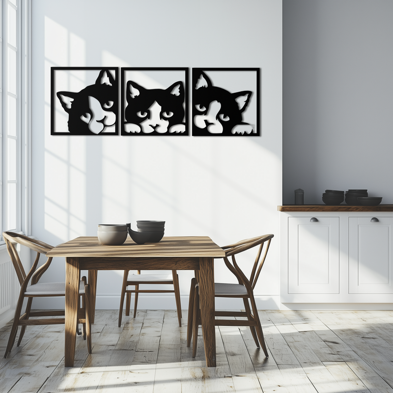 Curious Cats Metal Wall Art - Modern Minimalist Feline Decor - KAF051