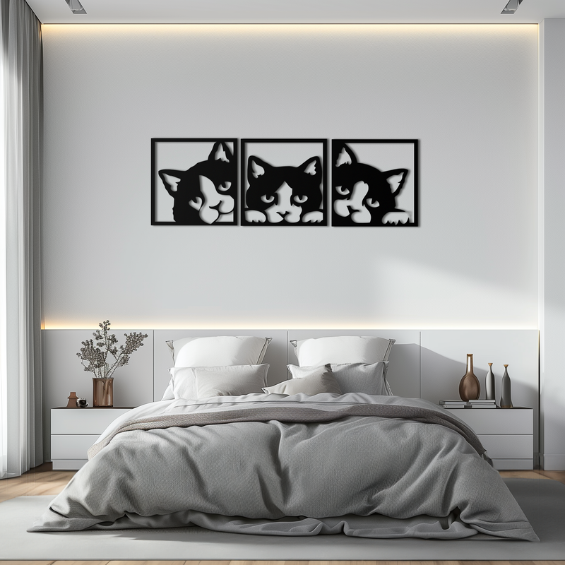 Curious Cats Metal Wall Art - Modern Minimalist Feline Decor - KAF051