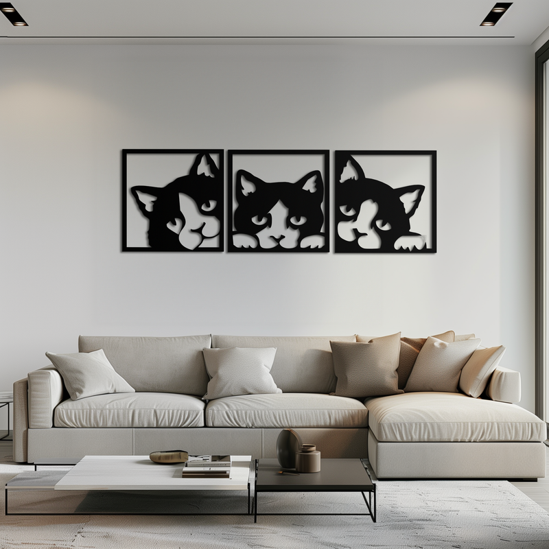 Curious Cats Metal Wall Art - Modern Minimalist Feline Decor - KAF051