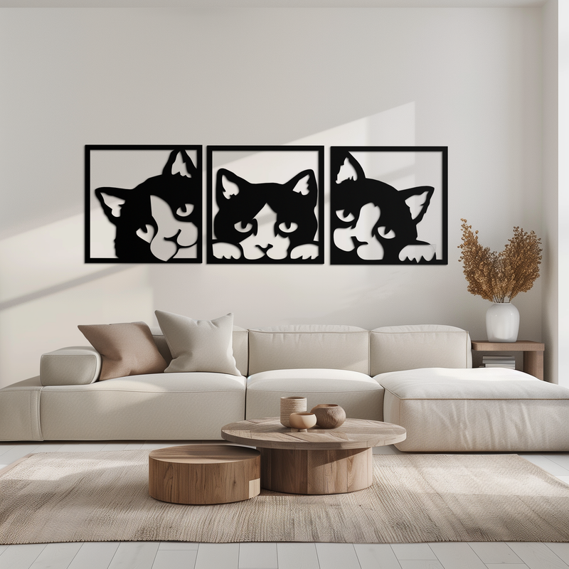 Curious Cats Metal Wall Art - Modern Minimalist Feline Decor - KAF051