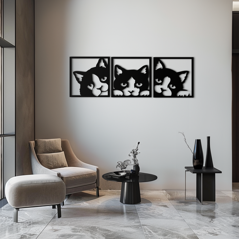 Curious Cats Metal Wall Art - Modern Minimalist Feline Decor - KAF051