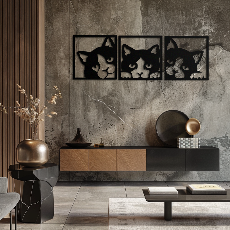 Curious Cats Metal Wall Art - Modern Minimalist Feline Decor - KAF051