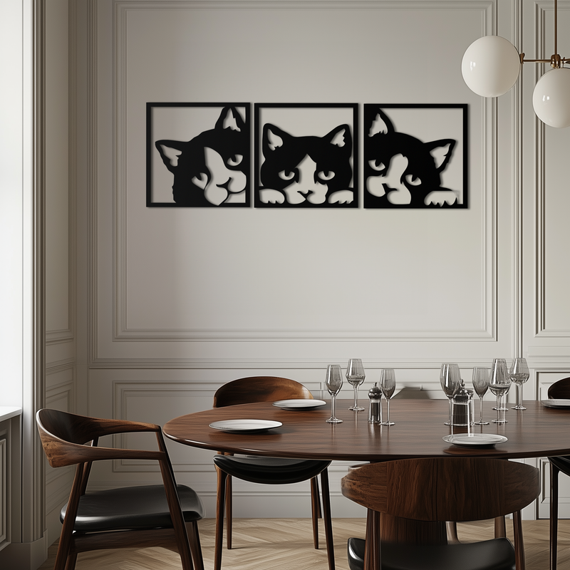 Curious Cats Metal Wall Art - Modern Minimalist Feline Decor - KAF051