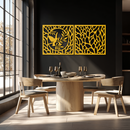 Hummingbird & Leaves Metal Wall Art - Elegant Dual Panel Steel Decor - KAF054