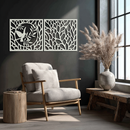 Hummingbird & Leaves Metal Wall Art - Elegant Dual Panel Steel Decor - KAF054