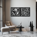 Hummingbird & Leaves Metal Wall Art - Elegant Dual Panel Steel Decor - KAF054