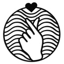 Heart Finger Love Sign Metal Wall Art - Round Minimalist Steel Decor - KAF056