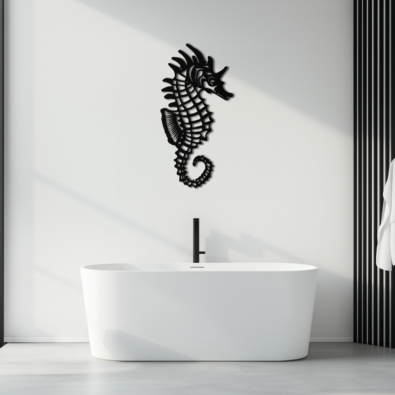 Elegant Seahorse Metal Wall Art - Ocean-Inspired Minimalist Decor - KAF057