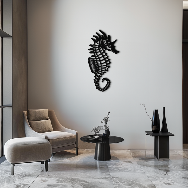 Elegant Seahorse Metal Wall Art - Ocean-Inspired Minimalist Decor - KAF057