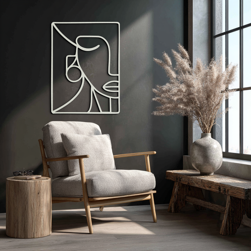 Abstract Face Metal Wall Art - Modern Minimalist Steel Decor - KAF063