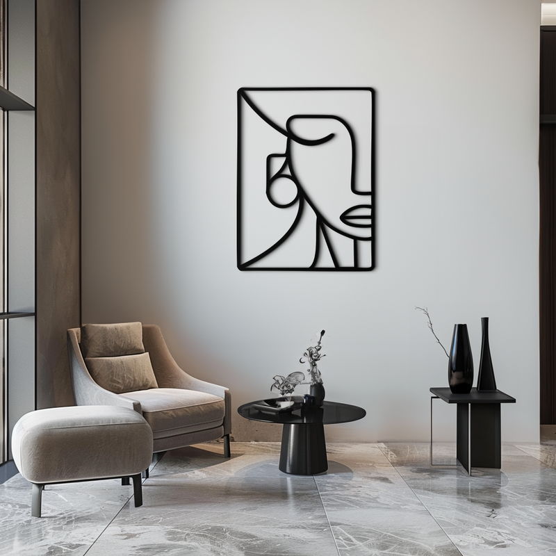 Abstract Face Metal Wall Art - Modern Minimalist Steel Decor - KAF063