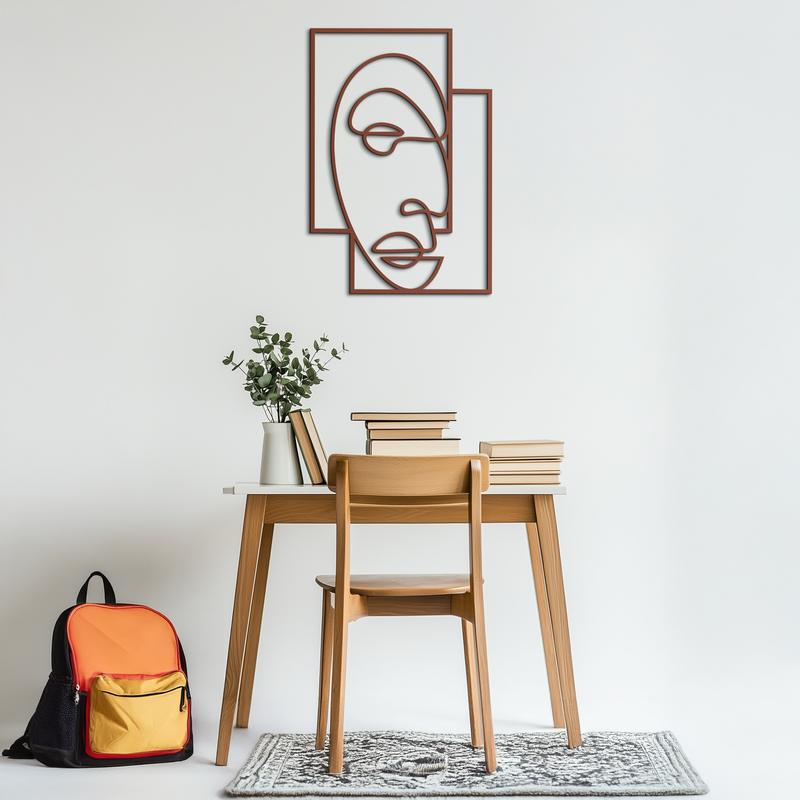 Abstract Minimalist Face Metal Wall Art – Modern Geometric Line Art - KAF064