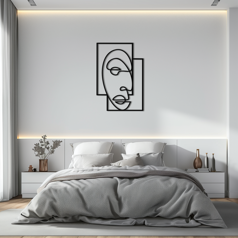 Abstract Minimalist Face Metal Wall Art – Modern Geometric Line Art - KAF064