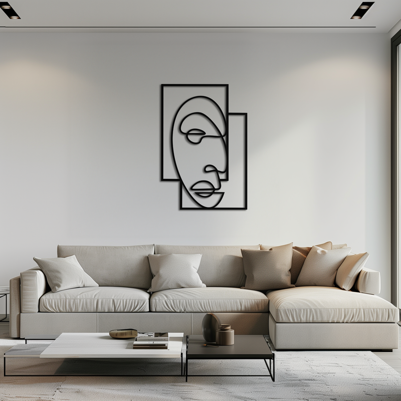 Abstract Minimalist Face Metal Wall Art – Modern Geometric Line Art - KAF064