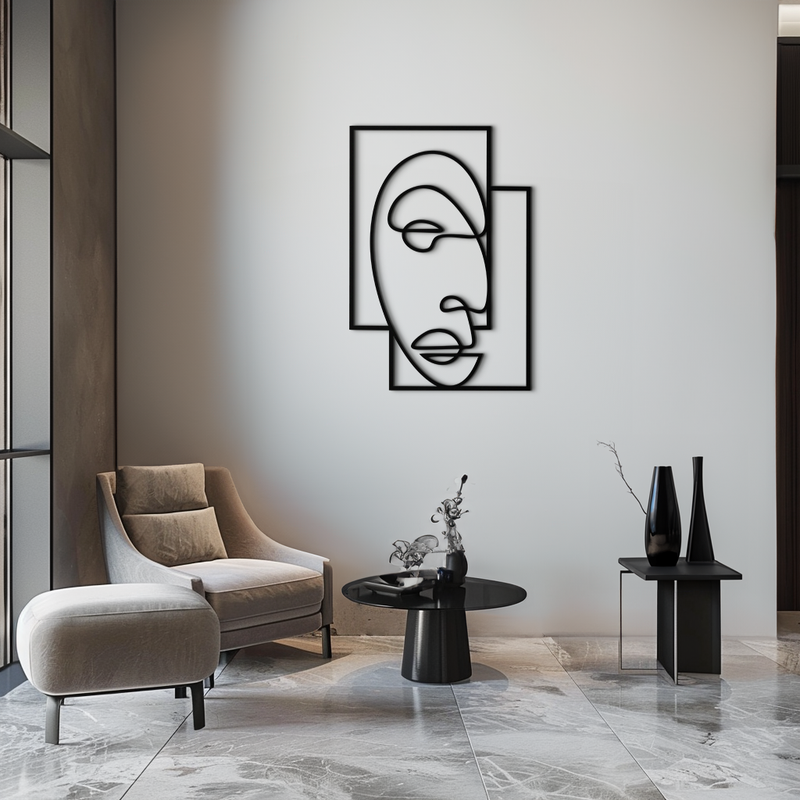 Abstract Minimalist Face Metal Wall Art – Modern Geometric Line Art - KAF064