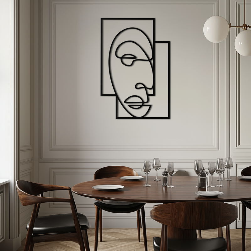 Abstract Minimalist Face Metal Wall Art – Modern Geometric Line Art - KAF064