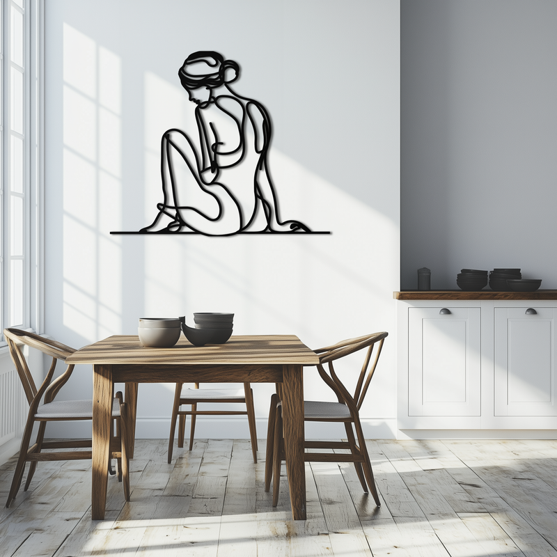 Minimalist Sitting Woman Metal Wall Art - Elegant Modern Line Art Decor - KAF065