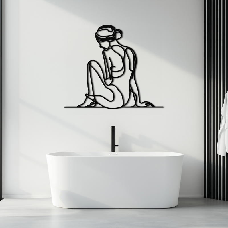 Minimalist Sitting Woman Metal Wall Art - Elegant Modern Line Art Decor - KAF065