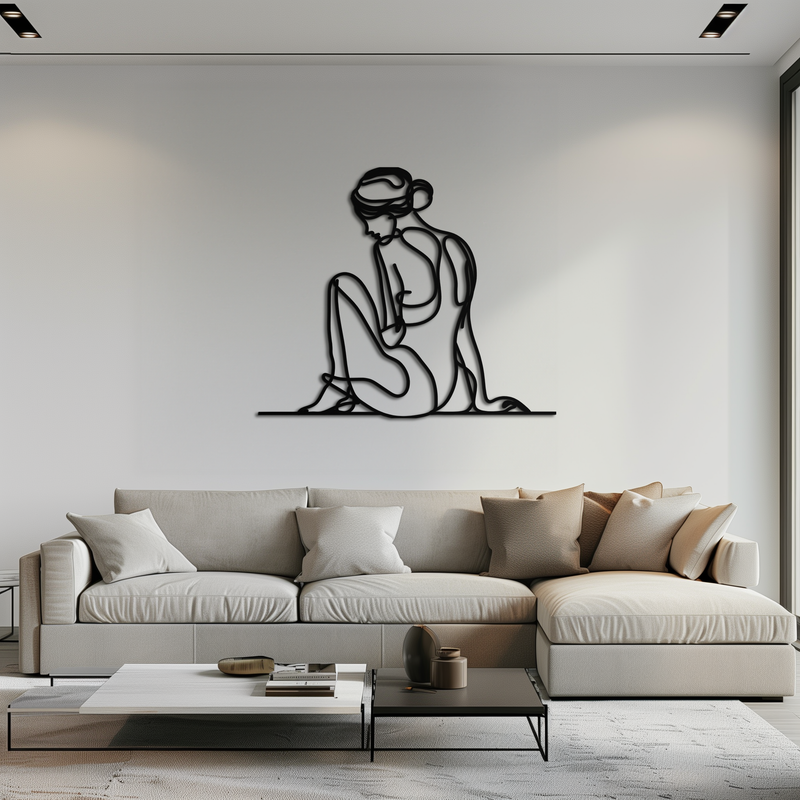 Minimalist Sitting Woman Metal Wall Art - Elegant Modern Line Art Decor - KAF065