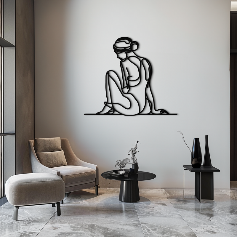 Minimalist Sitting Woman Metal Wall Art - Elegant Modern Line Art Decor - KAF065