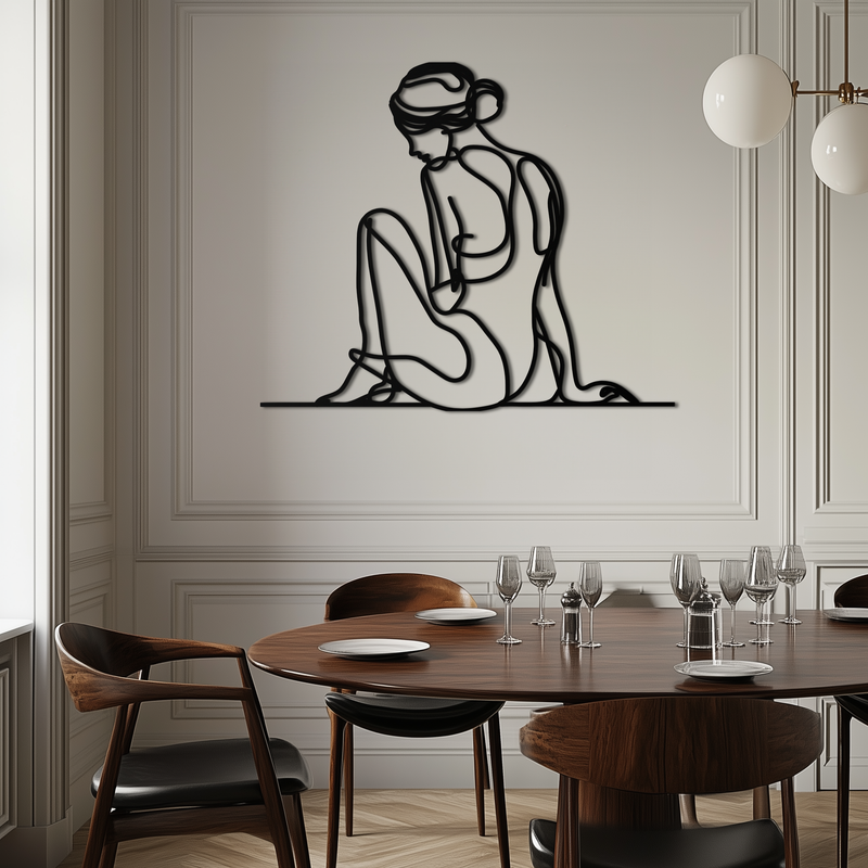 Minimalist Sitting Woman Metal Wall Art - Elegant Modern Line Art Decor - KAF065