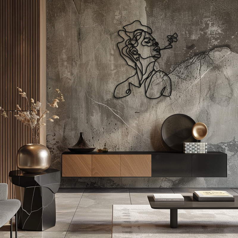 Abstract Female Line Art Metal Wall Decor – Modern Minimalist Face Sculpture - KAF071