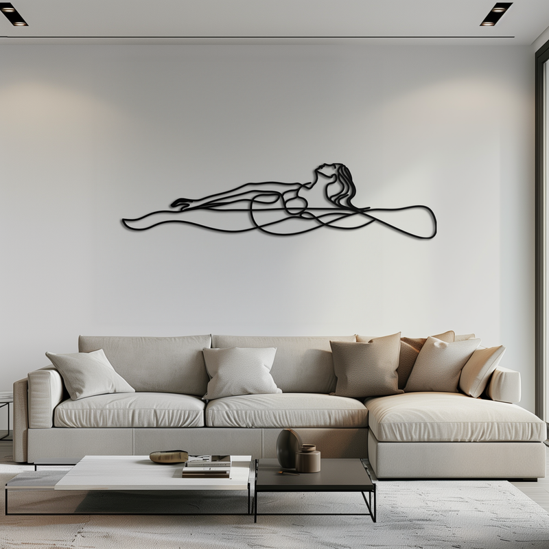 Reclining Woman Metal Wall Art - Minimalist Line Art Decor - KAF079