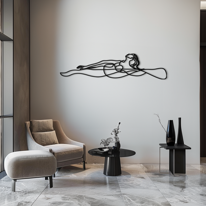 Reclining Woman Metal Wall Art - Minimalist Line Art Decor - KAF079