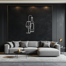 Wine Bottle & Glass Metal Wall Art - Modern Minimalist Bar Decor - KAF081