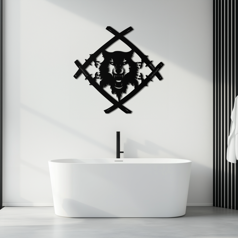 Samurai Wolf Metal Wall Art - Unique Warrior-Inspired Steel Decor - KAF087