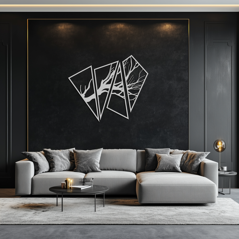 Abstract Tree Branch Metal Wall Art - Modern Geometric Steel Decor - KAF088