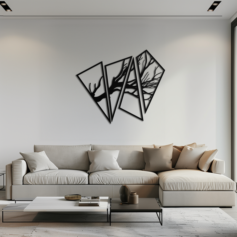 Abstract Tree Branch Metal Wall Art - Modern Geometric Steel Decor - KAF088