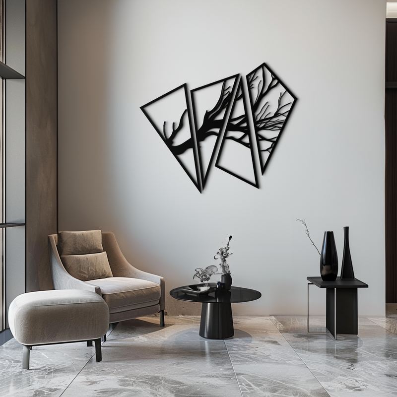 Abstract Tree Branch Metal Wall Art - Modern Geometric Steel Decor - KAF088