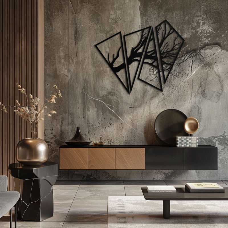Abstract Tree Branch Metal Wall Art - Modern Geometric Steel Decor - KAF088