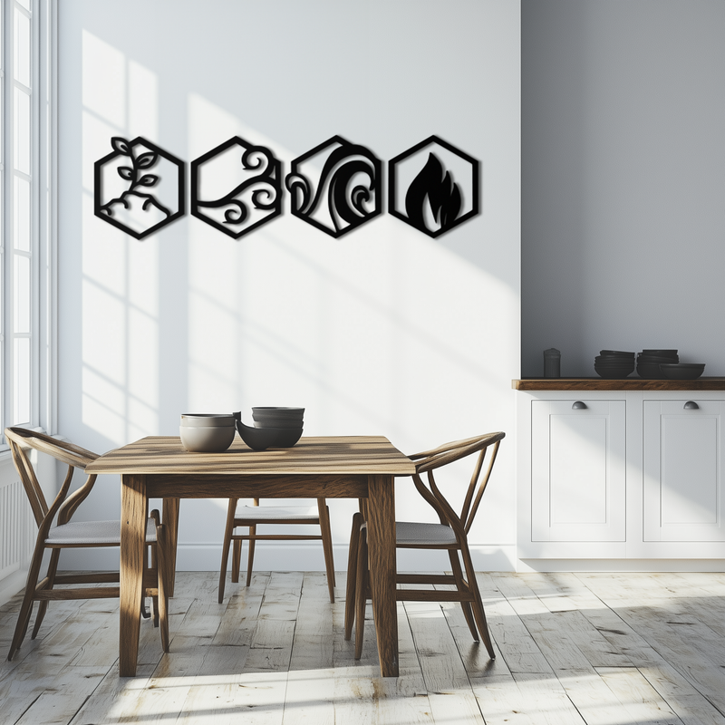 Four Elements Metal Wall Art - Modern Elemental Symbol Decor - KAF090