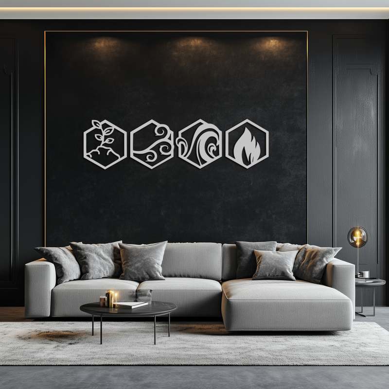 Four Elements Metal Wall Art - Modern Elemental Symbol Decor - KAF090