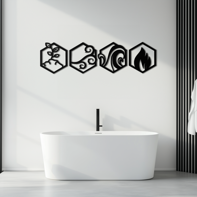 Four Elements Metal Wall Art - Modern Elemental Symbol Decor - KAF090