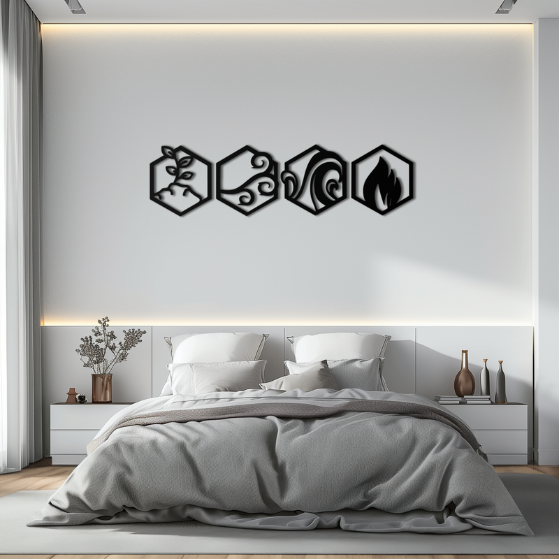 Four Elements Metal Wall Art - Modern Elemental Symbol Decor - KAF090