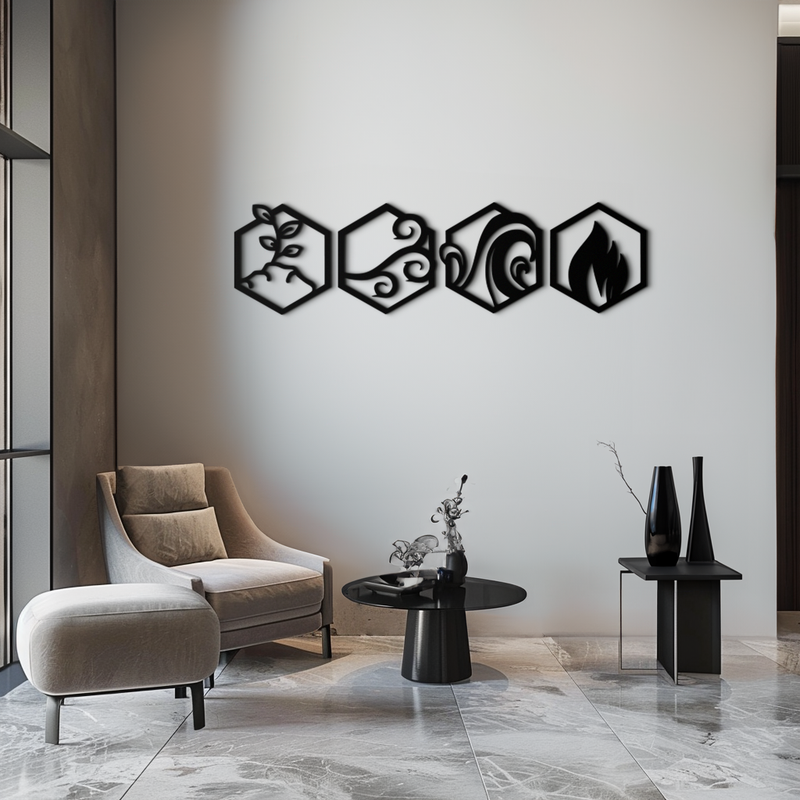 Four Elements Metal Wall Art - Modern Elemental Symbol Decor - KAF090