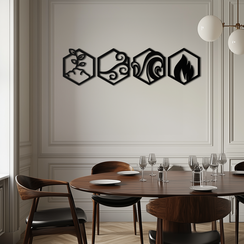 Four Elements Metal Wall Art - Modern Elemental Symbol Decor - KAF090