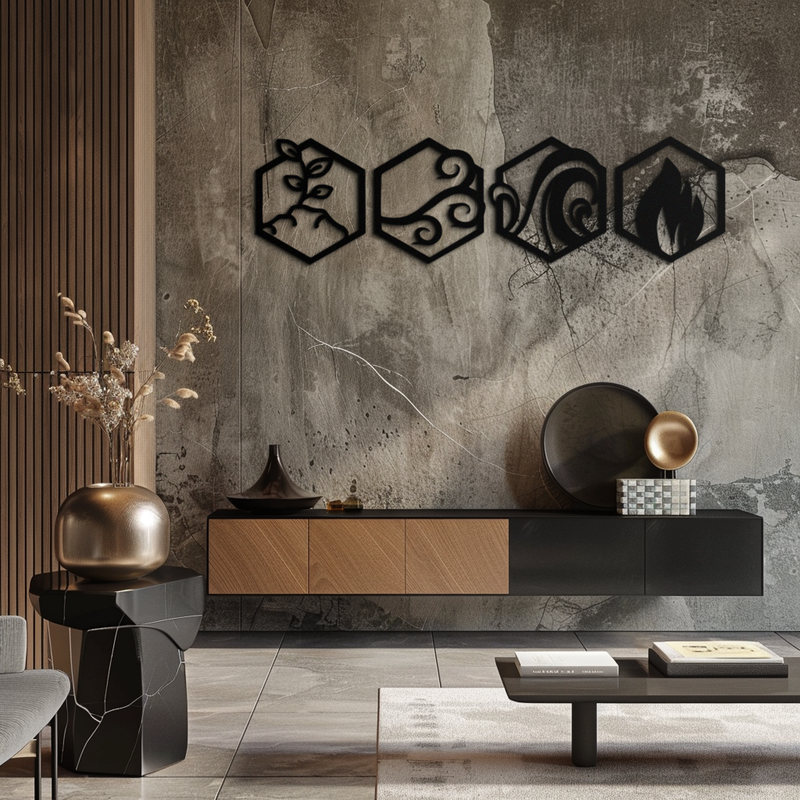 Four Elements Metal Wall Art - Modern Elemental Symbol Decor - KAF090