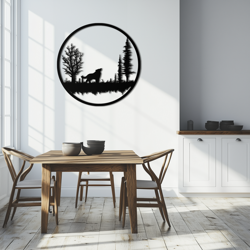 Howling Wolf Metal Wall Art - Rustic Nature-Inspired Steel Decor - KAF092