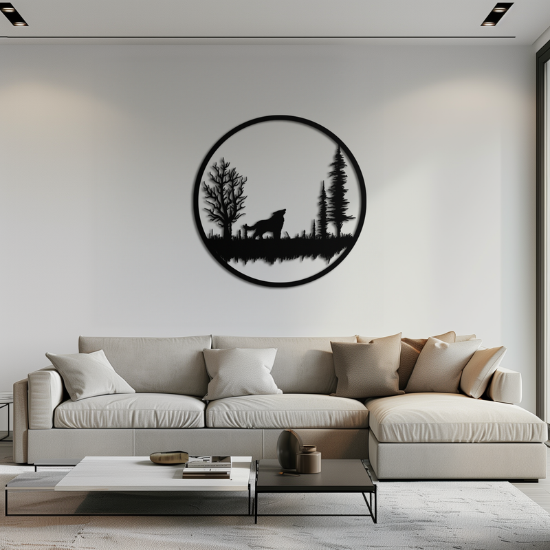 Howling Wolf Metal Wall Art - Rustic Nature-Inspired Steel Decor - KAF092