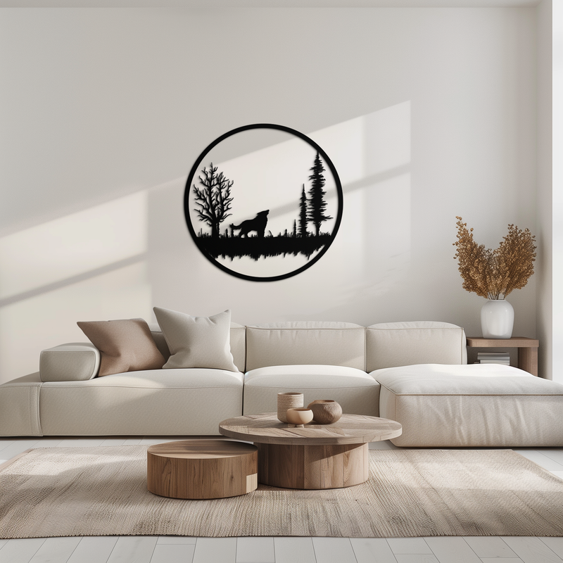 Howling Wolf Metal Wall Art - Rustic Nature-Inspired Steel Decor - KAF092