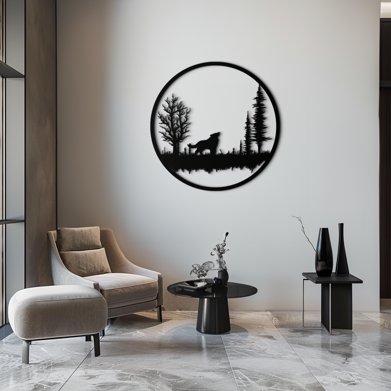 Howling Wolf Metal Wall Art - Rustic Nature-Inspired Steel Decor - KAF092