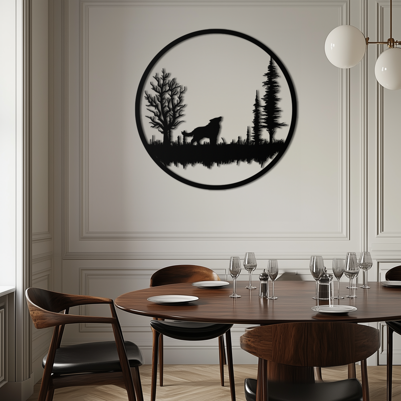 Howling Wolf Metal Wall Art - Rustic Nature-Inspired Steel Decor - KAF092
