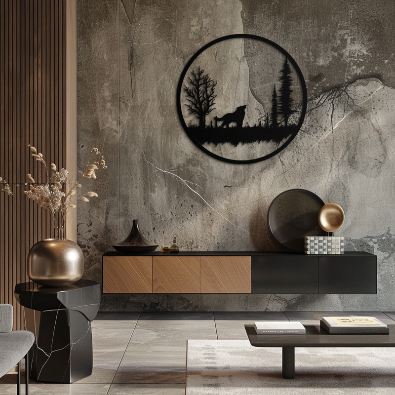 Howling Wolf Metal Wall Art - Rustic Nature-Inspired Steel Decor - KAF092