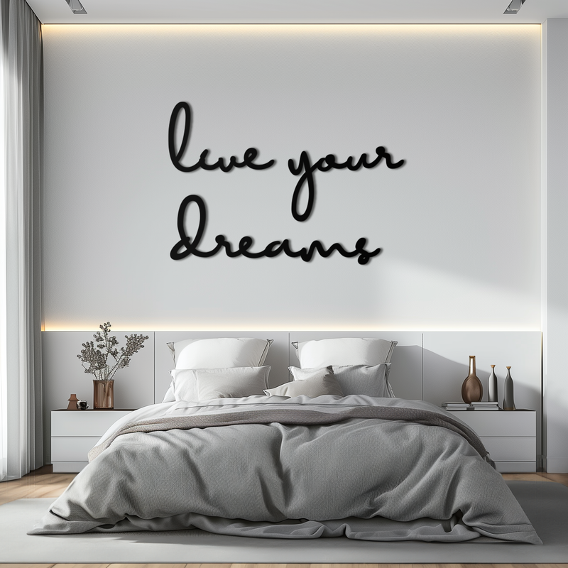 Live Your Dreams Metal Wall Art - Inspirational Script Wall Decor - KAF096