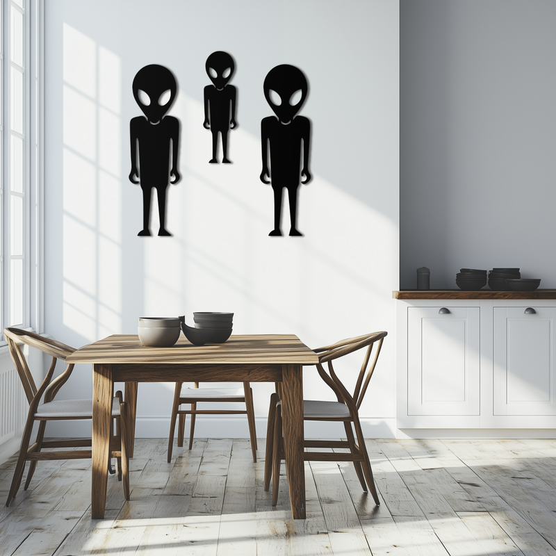 Alien Trio Metal Wall Art - Futuristic Sci-Fi Themed Wall Decor - KAF097